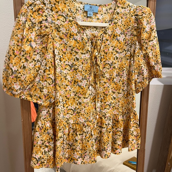 CeCe Floral Yellow and Pink Blouse - Picture 1 of 5